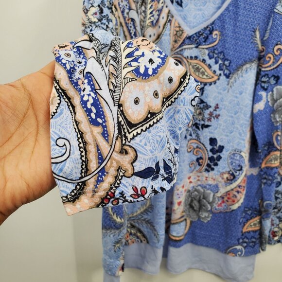 Chico's Floral Print Long Sleeve V Neck Tunic Top Women Size 2 US Large Paisley - Picture 3 of 11